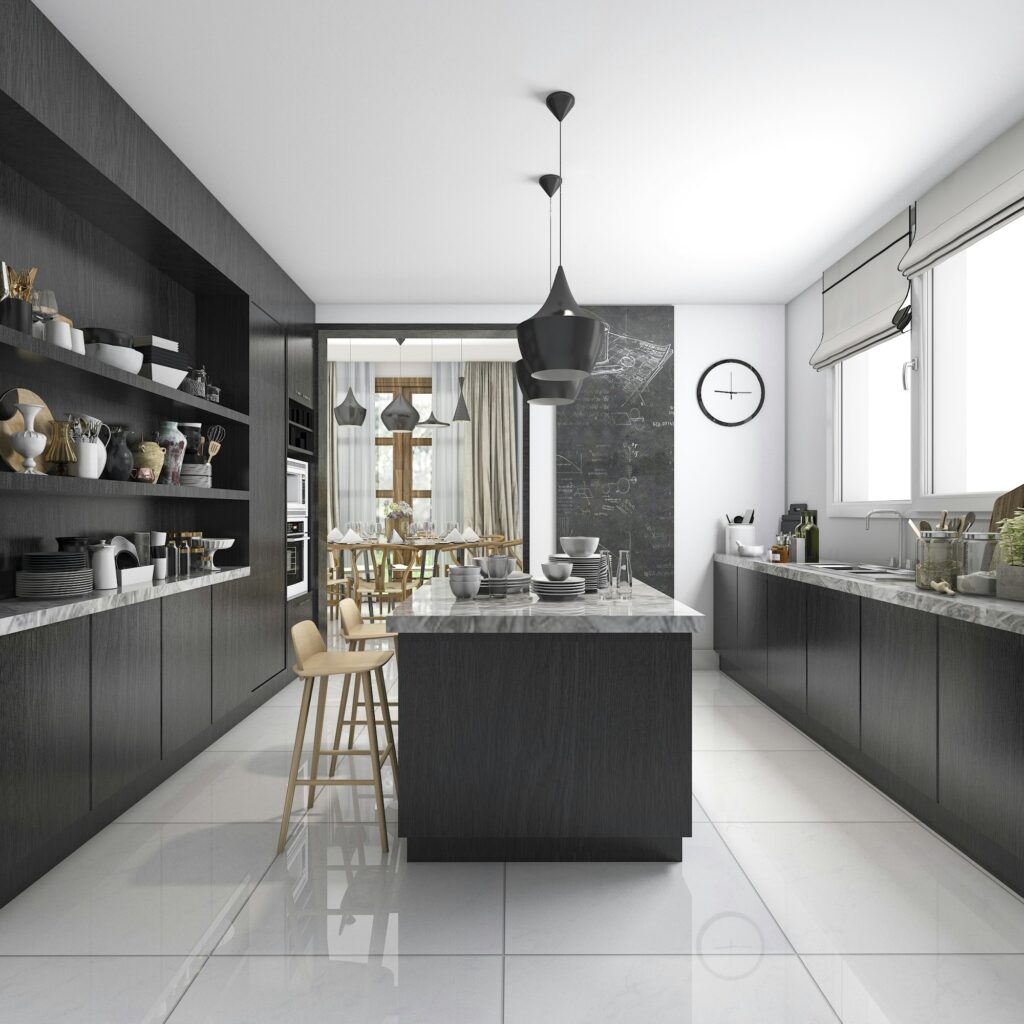 3d rendering nice contemporary style black kitchen