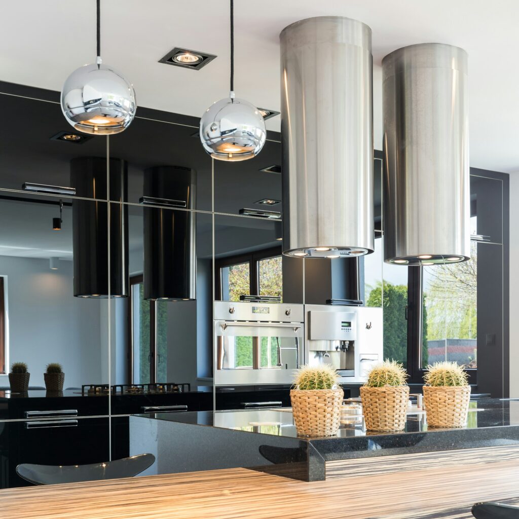 Stylish black open kitchen